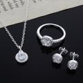 925 Sterling Silver Cute Solid Christmas gift noble fashion elegant women shiny crystal CZ necklace earring ring jewelry Set. 