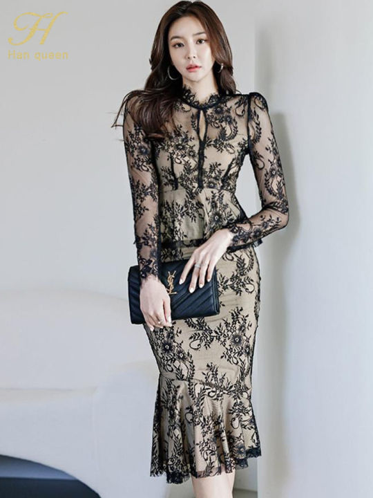 Spring%20Professional%20Woman%20Lace%202%20Pieces%20Set%20Simple%20Tops%20+%20Vintage%20High%20Waist%20Mermaid%20Skirt%20Korean%20Skirts%20Suits%20-%20Image%203