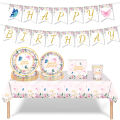 Pink Butterfly Birthday Tableware Backdrop Happy 1st First Birthday Party Decorations Kids Girl Butterfly Decoration Baby Shower. 