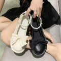 Fashion Mary Jane Shoes Women 2024 Spring/summer New Pearl Bow Single Shoe Chunky Heel Small Leather Shoes. 