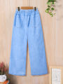 Children's fall fashion for girls and teenagers, imitation denim print, micro-elastic outdoor casual baggy straight-leg pants. 
