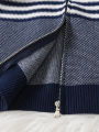 Boys' college style contrasting striped sweater zipper cardigan jacket suitable for school in spring, autumn, and winter. 