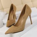 Women 9cm High Heels Pumps Stripper Flock Suede Plus Size Escarpins Lady Wedding Bridal Heels Escarpins Green Blue Yellow Shoes. 