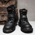 High Quality Men Snow Boots Metal Rivets Low Heel Trend Punk Rock Knight Boots Men's Leather Winter Cotton Shoes Motorcycle Boot. 