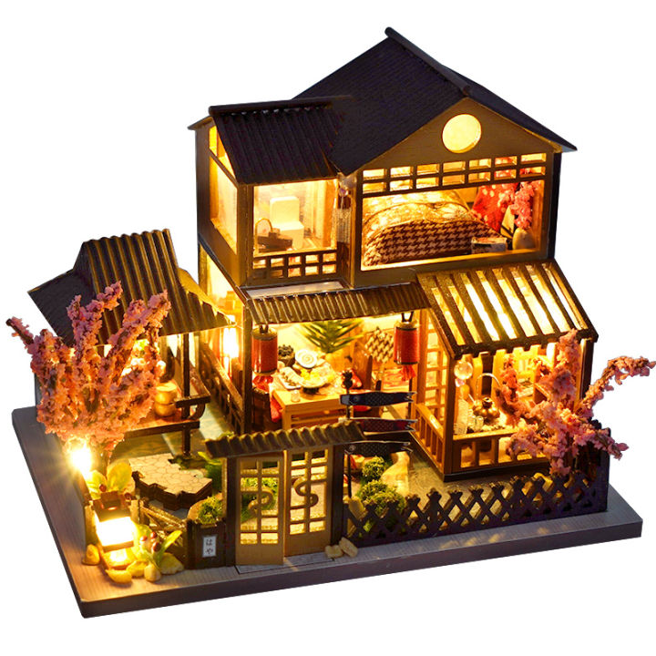 DIY Mini 3D Puzzles Wooden Dollhouse With Furniture Light Kits Doll House Casa Miniature Accessories Handmade Wooden Toys 