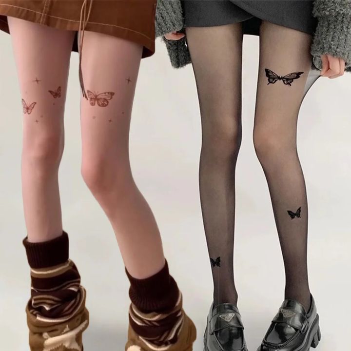 Women%20Ultra-thin%20Tights%20%20Vintage%20Y2K%20Fake%20Tattoo%20Butterfly%20Black%20Transparent%20Silk%20Pantyhose%20Girls%20Lolita%20Summer%20Stockings%20-%20Image%202