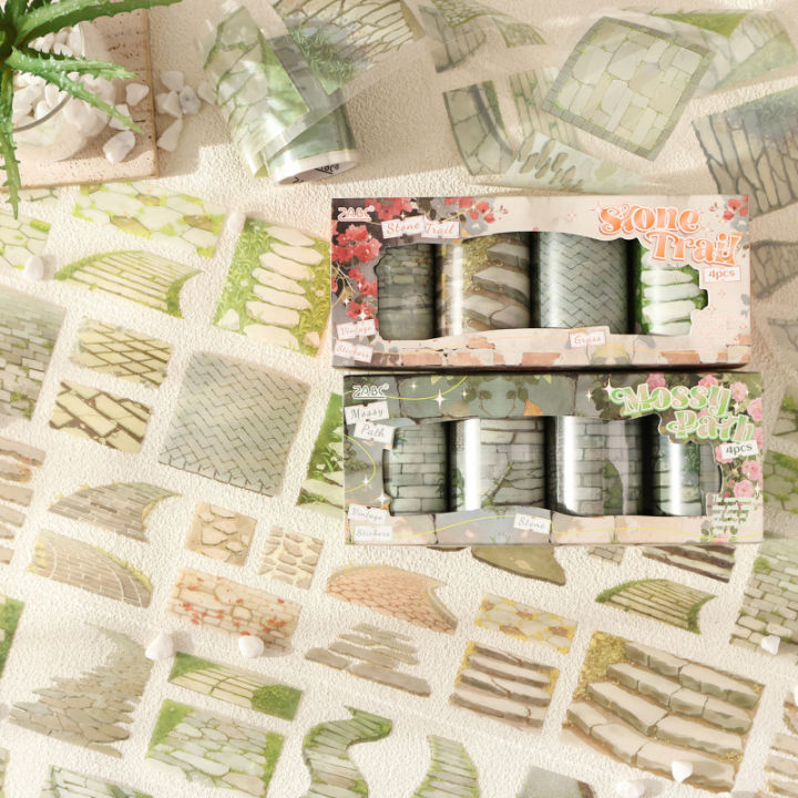 4 Rolls/boxed Stone Slab Path Theme Tape Stickers, Realistic Slate ...