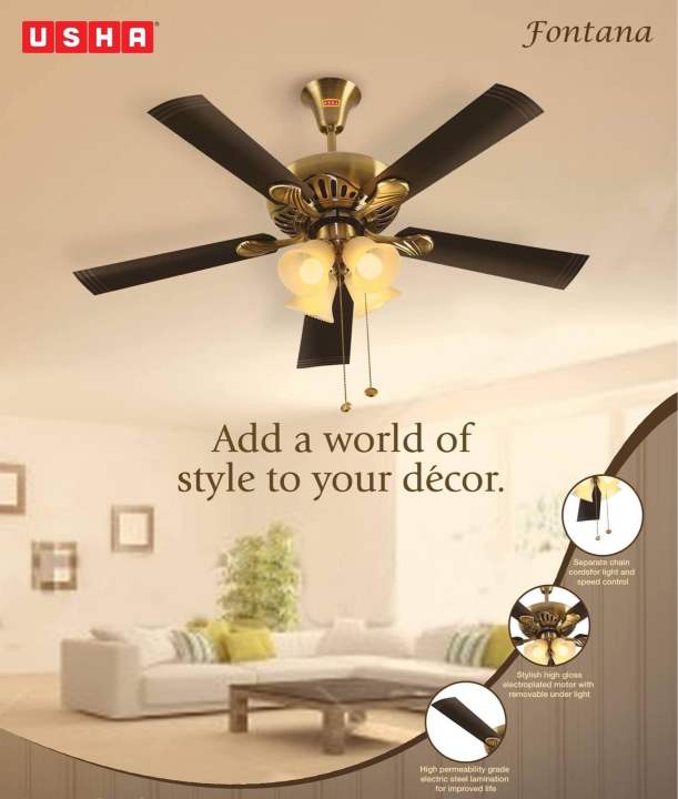 Usha Fontana Maple 1250mm/50” Ceiling Fan (Antique Brass)