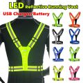 LED Running Vest USB Rechargeable Reflective Security Vest Adjustable Night Running Riding Clothing High Visibility Elastic Band.