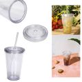 Reusable Double Layer Transparent Plastic Water Cup Portable Double Layer Straw Cup Home Classic Acrylic Water Cup Coffee Cup.