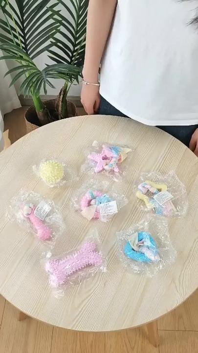 6 PCS Dog Chew Toys For Cleaning Teeth Soft Rubber Bone Funny Ball Interactive Donut Treat Set For Small Medium Dogs Pet Gifts