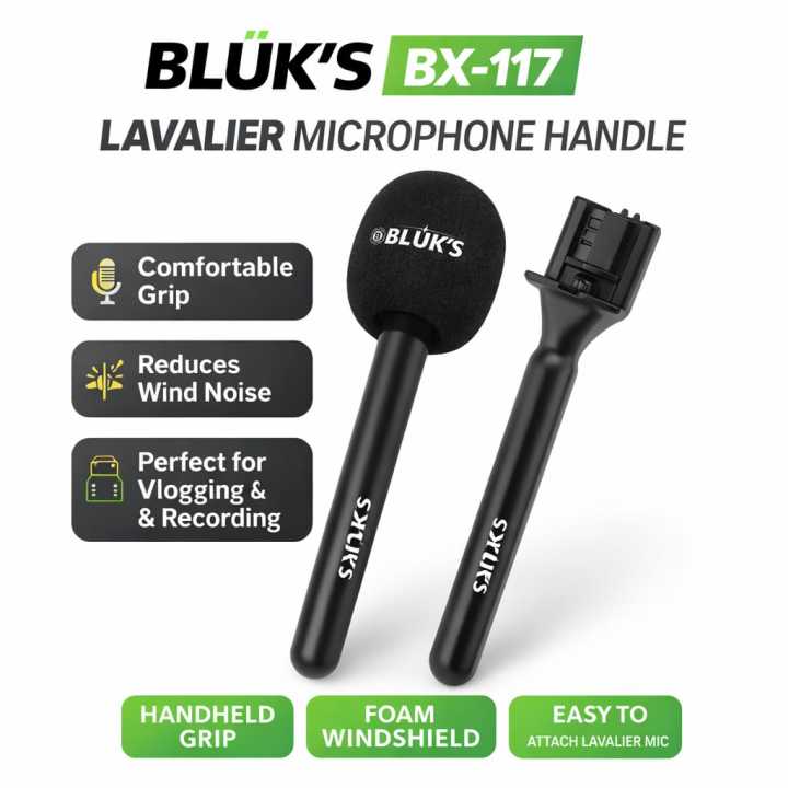 WKSHOP BLUK’S BX-117 Lavalier Microphone Handle Accessories | Professional Mic Handle for Lavalier & Clip Microphones | Noise Reduction Grip | Durable Lightweight Design | Ideal for Vlogging, Interviews, YouTube, TikTok, Podcasting & Content Creation