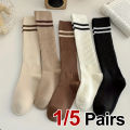 1/5 Pairs Women Autumn Winter Striped Calf Socks Warmth Comfort Fashion College Jk Style Slimming High Tube Stacking Socks.