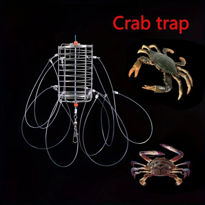 8 Rings Catching Tool Stainless Steel Durable Bait Cage Nylon Thread Fish Cage Feeder Crab Lobster Shrimp Crayfish