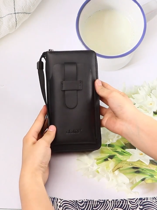 Men'S Wallet Long Fashion Soft PUPU Faux Leather Wallet Zipper Multi-Card Holder Youth Money Clip Phone Bag Large Capacity