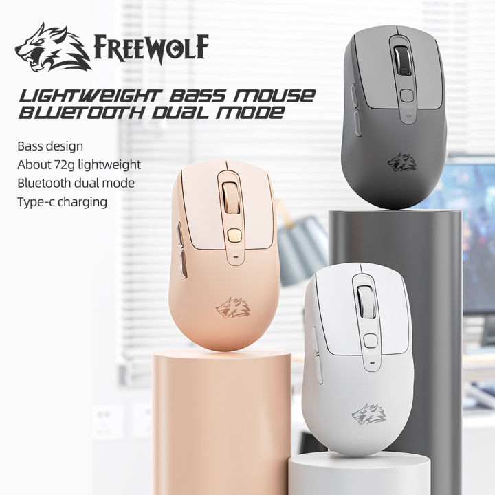 FREEWOLF%20A3%20Wireless%20Silent%20Mouse%20ABS%20Pink%20Skin%20Not%20Fade%20Bluetooth%20Dual%20Mode%20Power%20Linght,5-Speed%20DPI,PAW3212%20Chip%20Silent%20Design%20-%20Image%203