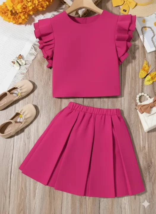 2pcs%20Girls%20Casual%20Ruffled%20Top%20And%20Skirt%20Set%20Dress%20-%20Image%203