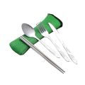 7pcs/ Set Stainless Steel Tableware Set Outdoor Portable Cloth Bag Knife Fork Spoon Chopsticks Straw Rich Flowers Seven Sets. 