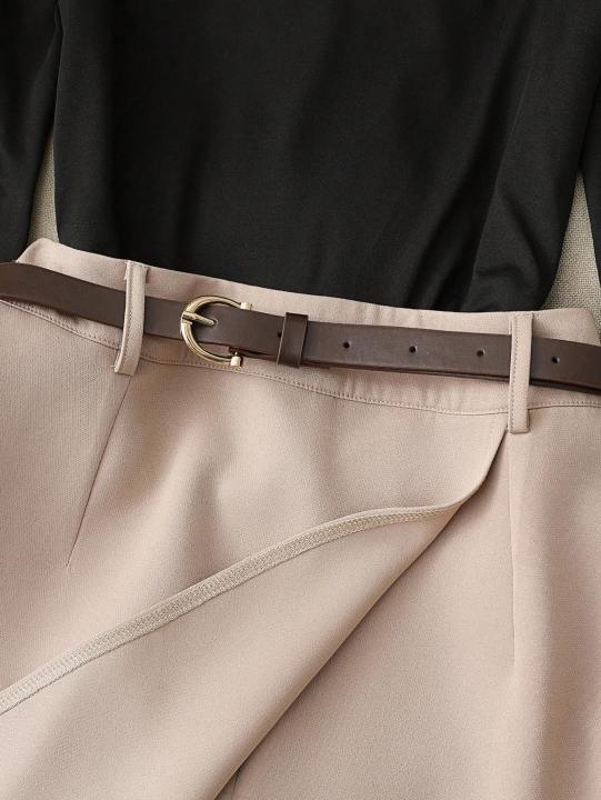 Women's%20Burgundy%20Off-Shoulder%20Long%20Sleeve%20Top%20&%20Black%20Skort%20Set,%20Elegant%20Boss%20Lady%20Style%20Slimming%20Two-Piece%20Outfit%20-%20Image%202