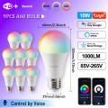 1-10PCS E27 Bulb Tuya Bluetooth WIFI Dimmable Light 10W LED Lamp 2700-6500k RGB Smart Life APP Voice with Alexa  Home. 