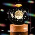 Moon Shape Milky Way Galaxy Crystal Ball LED Night Light with Wooden Base - 3D Astronaut Moon Lamp for Kids' Bedroom Ambiance, USB Tabletop Decoration Gift. 