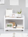 1PC PP Desktop Double Layer Storage Rack Rectangular White Organizing Student Desk Office Cosmetics Stationery. 