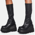 2024 Winter ladies Slope Heel Boots High top antislip shoe New fashion Thick Bottom boot Gothic style comfort casual women shoes. 
