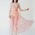 Star Print Beach Ankle-Length Spaghetti Strap Dress Women Summer Sleeveless V-neck Vestidos Female Lace Mesh Shirring Dresses.