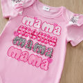 Mother's Day Themed Baby Short-Sleeved 3-Piece Set for Girls (0-18 Months), Pink Hearts and Bow Design. 