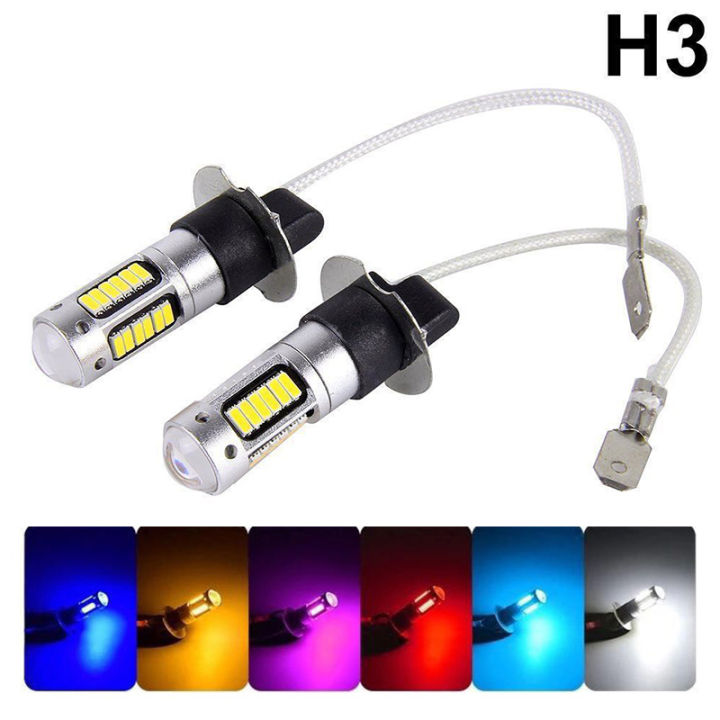 2pcs High Power DRL Lamps 30SMD 4014 H3 LED Replacement Bulbs For Car Fog Lights Daytime Running Lights White Red Blue Amber