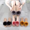Linen Platform Slippers Women Home Hairball Designer Shoes Girls Fashion Casual House Elegant Slippers Flats Open Toe Indoor. 
