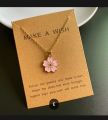 5 Pcs New Trendy Korean Sakura Flower Design Pendant Necklace , Colorful 5 Pcs , Pink , Blue , Red , Black , White Color Flower Pendant Gift For Girls / women's and Besties  Trendy Lockets High Quality  charms  NON FADED  Charm and Chain Quality. 