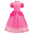 Pumber Bros Vedio Game Movie Cosplay Girl Peach Dress up Lace Ball Gown Princess Costume Kid Cute Halloween Clothing Frock 2-10Y. 