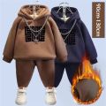 Winter Boys Padded Sets Children's Thicken Suit Autumn Fleece Hooded Sweatshirt Sweatpants 2 Pieces Kids New Warm Outfit. 