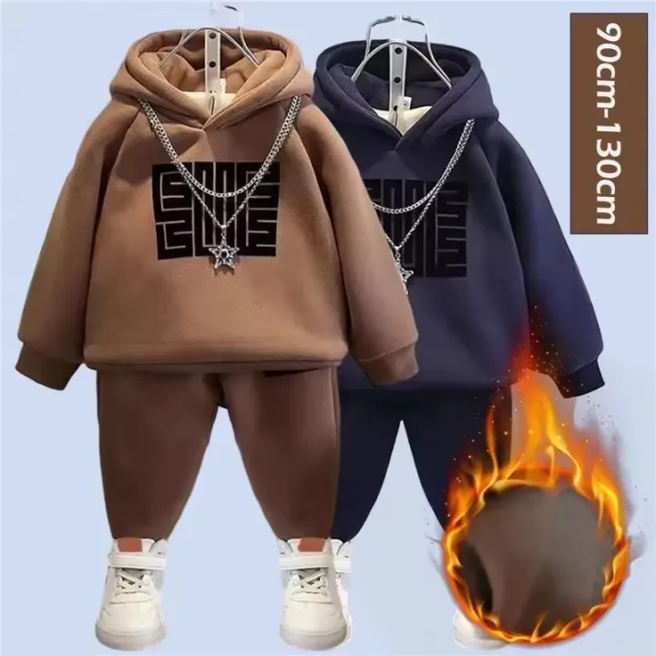 Winter%20Boys%20Padded%20Sets%20Children's%20Thicken%20Suit%20Autumn%20Fleece%20Hooded%20Sweatshirt%20Sweatpants%202%20Pieces%20Kids%20New%20Warm%20Outfit%20-%20Image%202