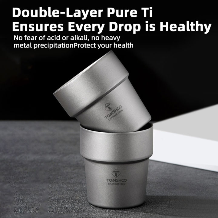 Camping Cup 150ml Titanium Cup 99.6% Pure Titanium Double-Wall Coffee/Liquor Cup Lightweight Outdoor Camping Picnic Cup