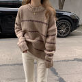 Women Sweater Casual Pullovers Autumn Winter Basics Knitted Korean Loose Striped O-neck Long Sleeve Elegance Sweet.