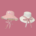 Double-sided Plaid Wide-edged Lace-up Bucket Hat Summer Outdoor Versatile Sunscreen Sweet Contrasting Color Plaid Women's Caps. 