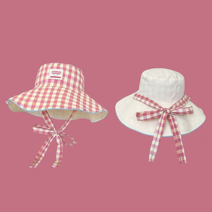 Double-sided%20Plaid%20Wide-edged%20Lace-up%20Bucket%20Hat%20Summer%20Outdoor%20Versatile%20Sunscreen%20Sweet%20Contrasting%20Color%20Plaid%20Women's%20Caps%20-%20Image%207