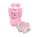 0-18Months Newborn Baby Girl Clothes Mommy's Girl Print Sleeveless Romper Top+Flowers Shorts+Headband Summer Lovely 3PCS Outfit. 