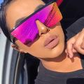New Large-frame One-piece Sunglasses, European And American Fashionable Square Frame Sunglasses For Women, Colorful Glasses. 