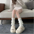 Winter Japanese College Style Retro Button Leg Warmer Women's Knitted Sock Cover white Long Pile Socks.