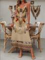 Women's Fashion Western Ethnic Print Casual Suspender Dress. 