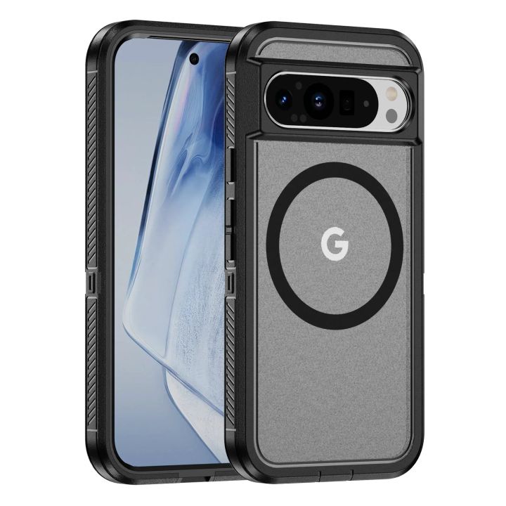 Matte Magnetic Phone Case for Google Pixel 9 Pro 8 Pro 8A PC Frame +TPU Back Cover Double Layer Toughness Protection Armor Cases