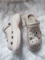 Beautiful Cream Fancy Design Crocs For Women. 