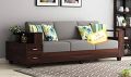 Wooden Sofa Jute Clothed Fiber Sofa With Book Shelf and Drawers Polished. 
