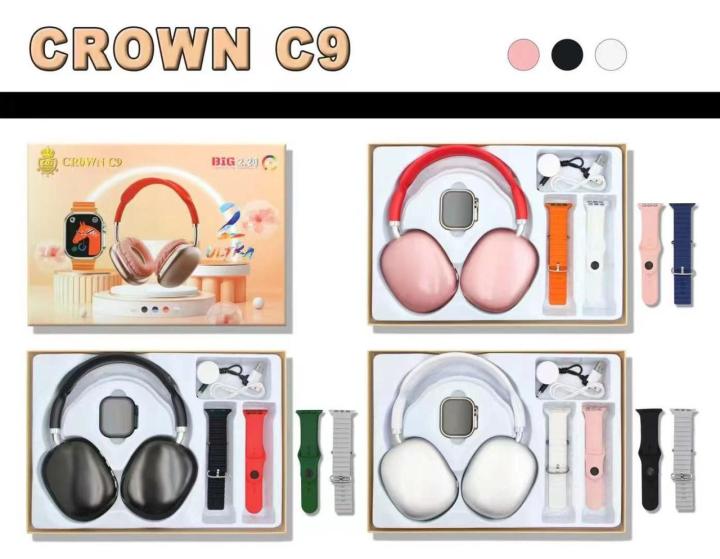 crown c9 ultra 2 smart watch 7 straps with p9 wireless headphones