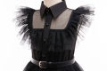 2025 Day before Thursday Movie Weirdo Role Play Costume with Belt Girl Prom Gown Soft Frock Gothic Family Black Halloween Dress. 