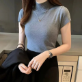 Women's Half-High Neck T-Shirt Fashion Jumper Casual Tops Korean Style Elegant Solid-Coloured Clothing Spring And Summer Season. 