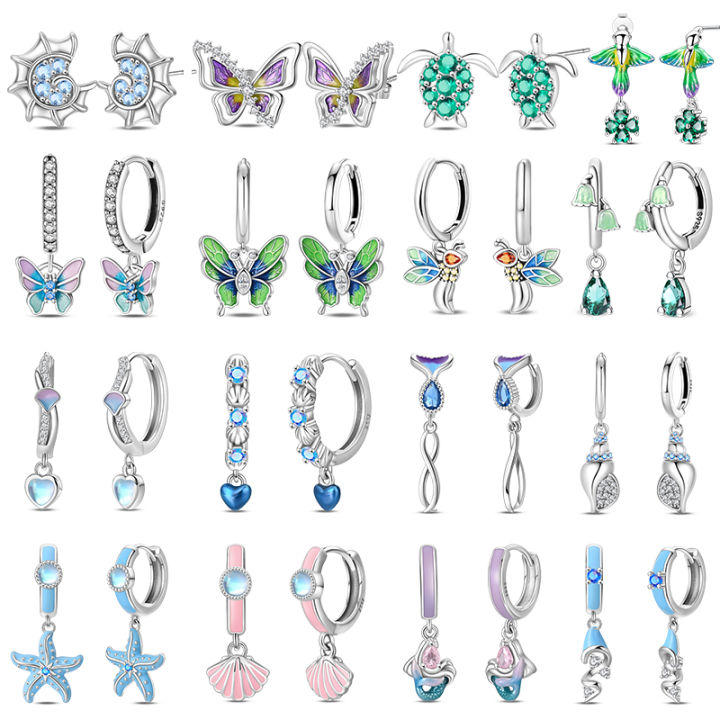 2025 Stud Earrings For Women 925 Sterling Silver Colorful Starfish Shell Sparkling Butterfly Luxury Fine Jewelry Girl's Earrings
